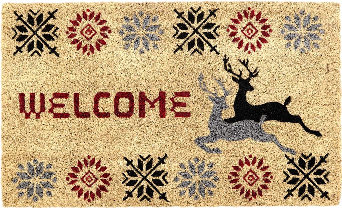 Coco&Coir Door Mat | Non-Slip | Thick Coir | Premium Quality | Rubber Backed | Eco-Friendly | Indoor | Outdoor | Heavy Duty | Christmas Theme | Xmas Entrance Door Mat (Stag Xmas)