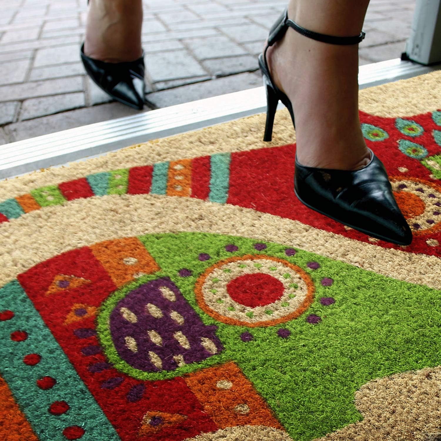 Coco&Coir Natural Eco-Friendly Coir Indoor Mat | 15mm Thick Coir Premium Quality Non-Slip Backing | Elephant Colourful Printed Design (Jumbo Bling)