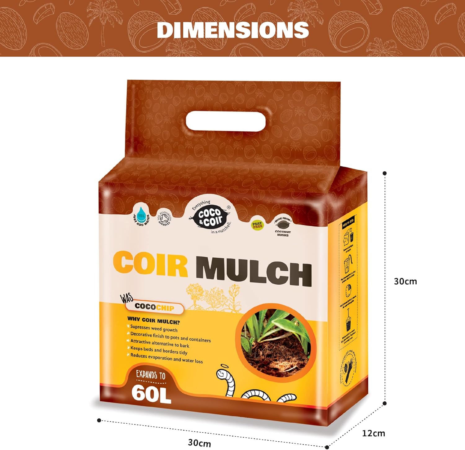 Coco Chip Mulch (60L) 100% Natural Eco-friendly Coir Mulch