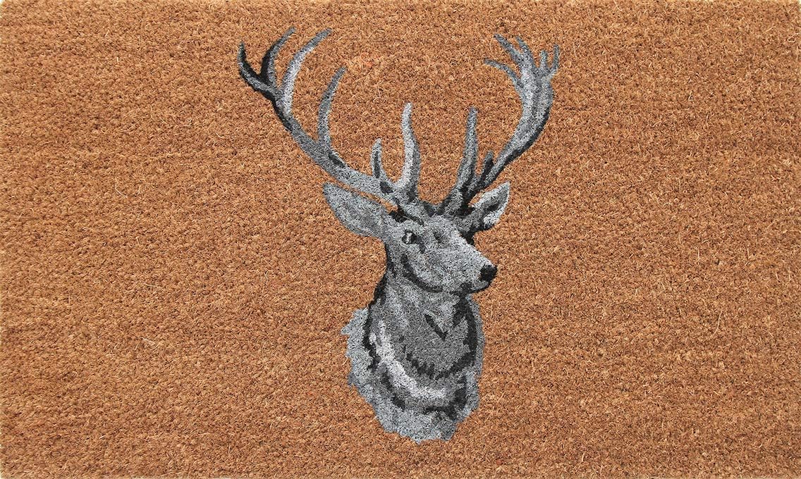 Coco & Coir Door Mats Indoor/Outdoor | Non Slip Bold Stag Head Design Entrance Mat (Stag Head)