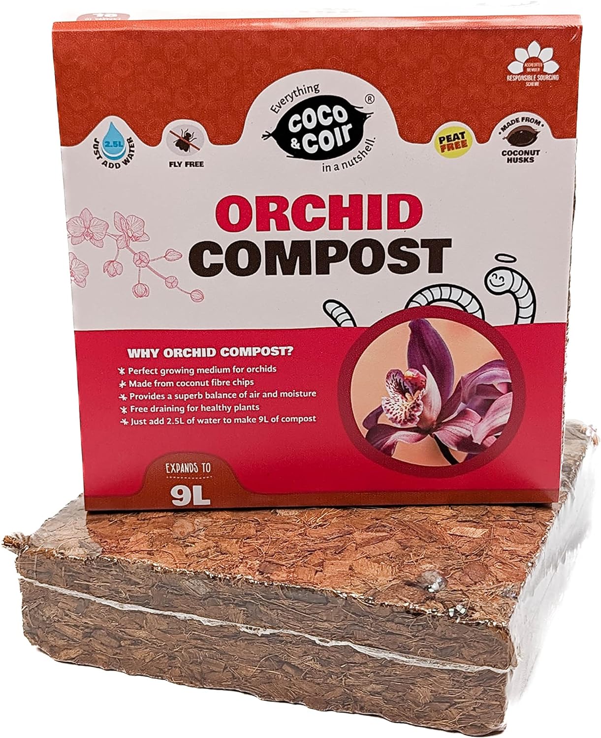 Coco & Coir Orchid Potting Mix | Peat-free Orchid Compost/Orchid Bark Replacement with Orchid Feed | Repotting All Orchid Plants (9L)