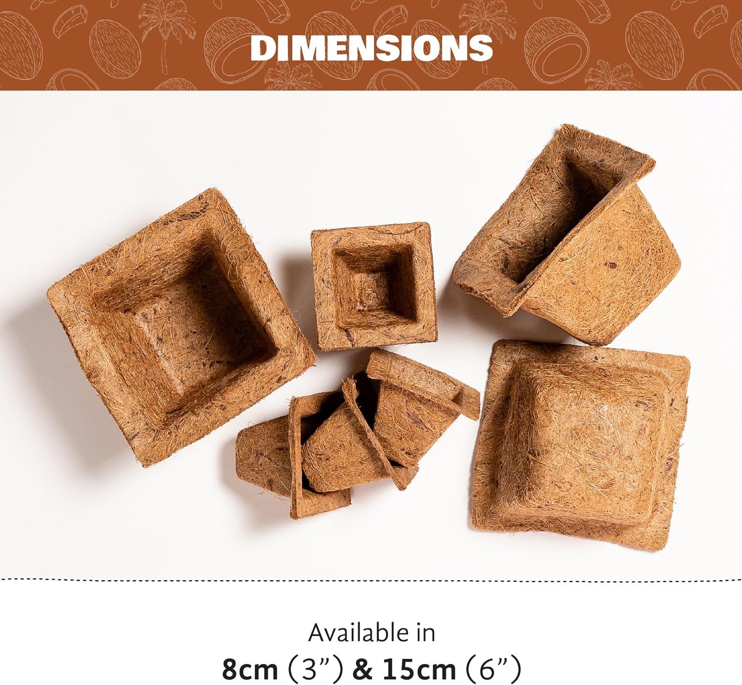 Coco & Coir Biodegradable Plant Pots | Plastic Free Eco-friendly Propagation Pots (Square)