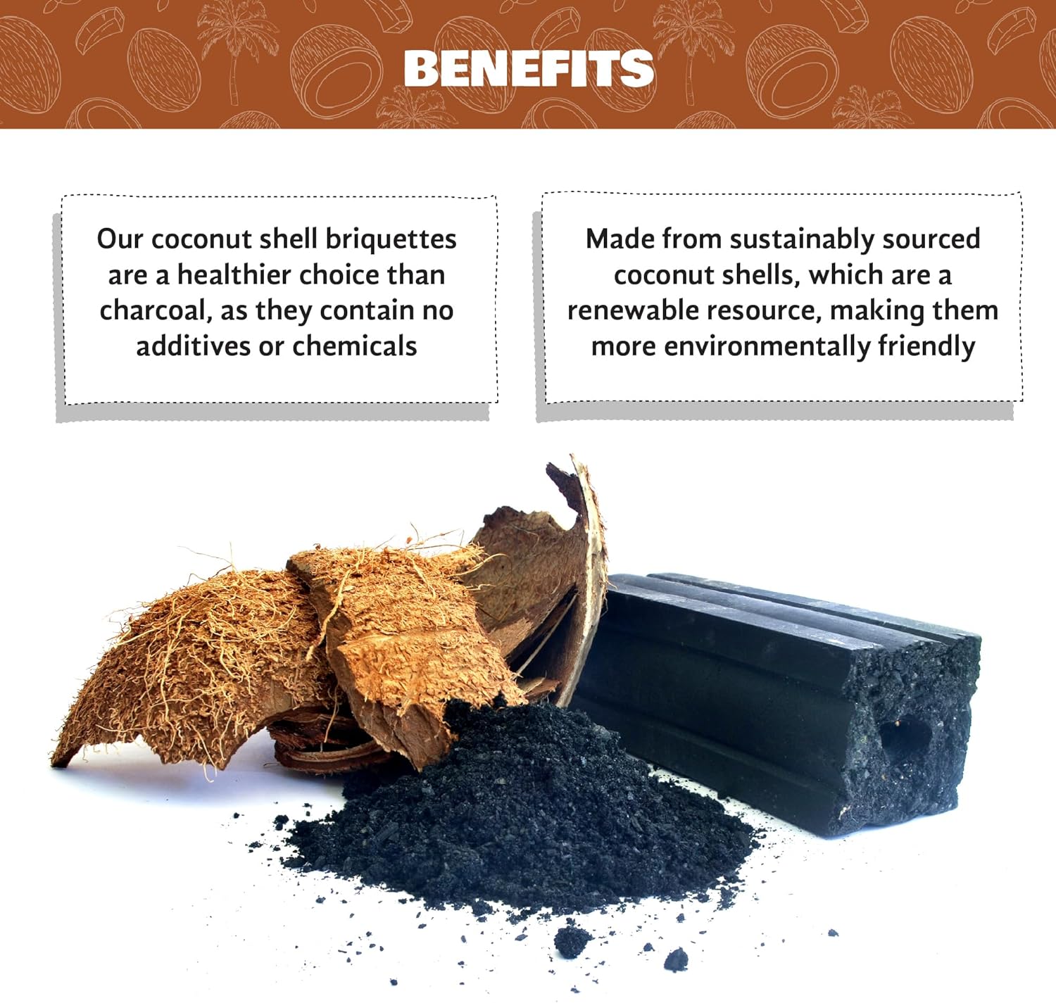 COCO & COIR Natural BBQ Charcoal | Coconut Shell Briquettes | Perfect for Outdoor Barbecues | Long Burn | 100% Natural