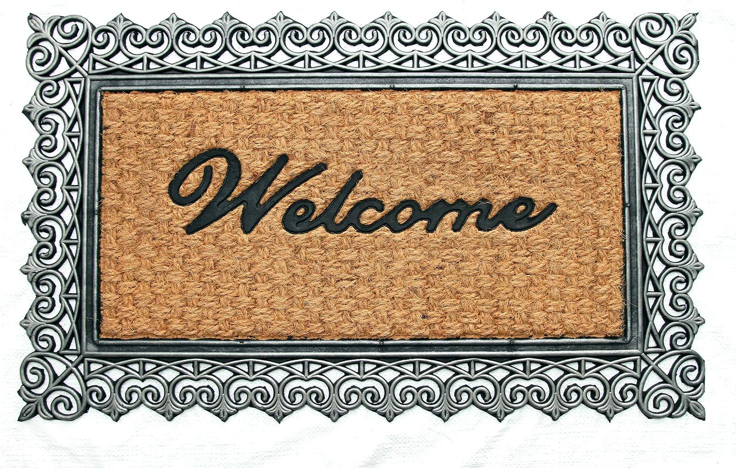 Coco&Coir Natural Coir | Non-Slip | Thick Coir | Premium Quality | Rubber Backed | Eco-Friendly | Indoor | Outdoor | Heavy Duty | Entrance Door Mat (Jasmin Welcome)