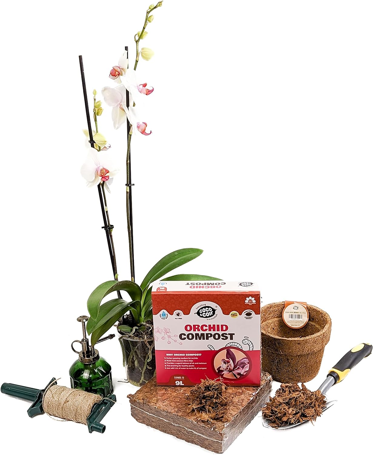 Coco & Coir Orchid Potting Mix | Peat-free Orchid Compost/Orchid Bark Replacement with Orchid Feed | Repotting All Orchid Plants (9L)