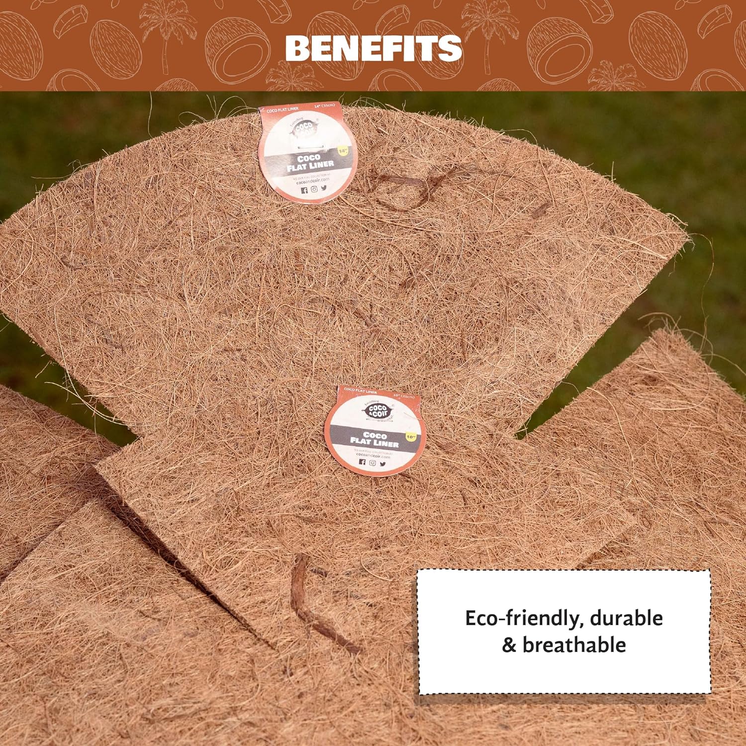 COCO & COIR Flat Basket Liner| Flat Coco Fibre Replacement Liner for Plants Wall Baskets (Round)