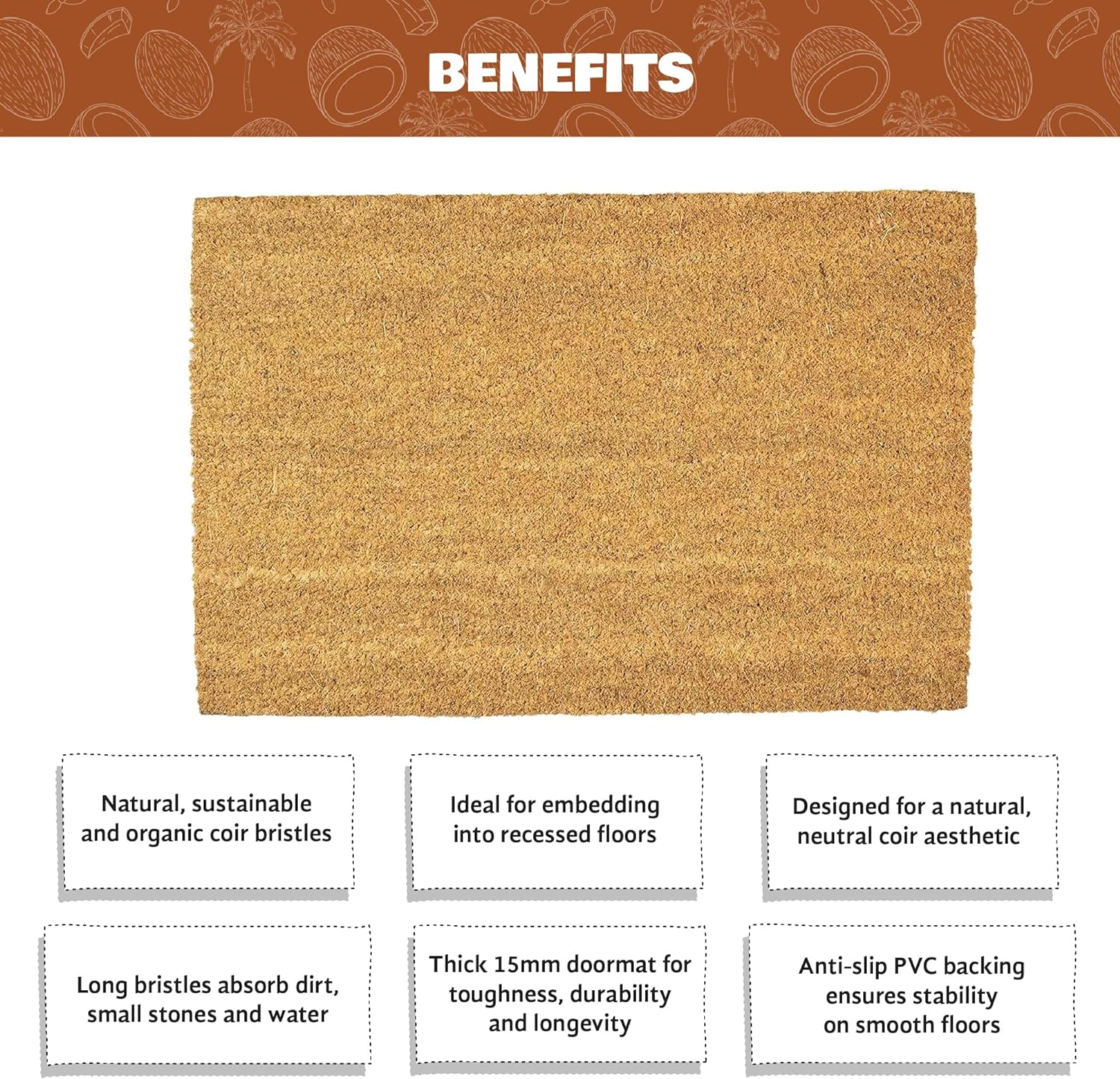Coco & Coir Door Mats Indoor/Outdoor | Non Slip Natural Coir Entrance Welcome Mat (The Canvas)