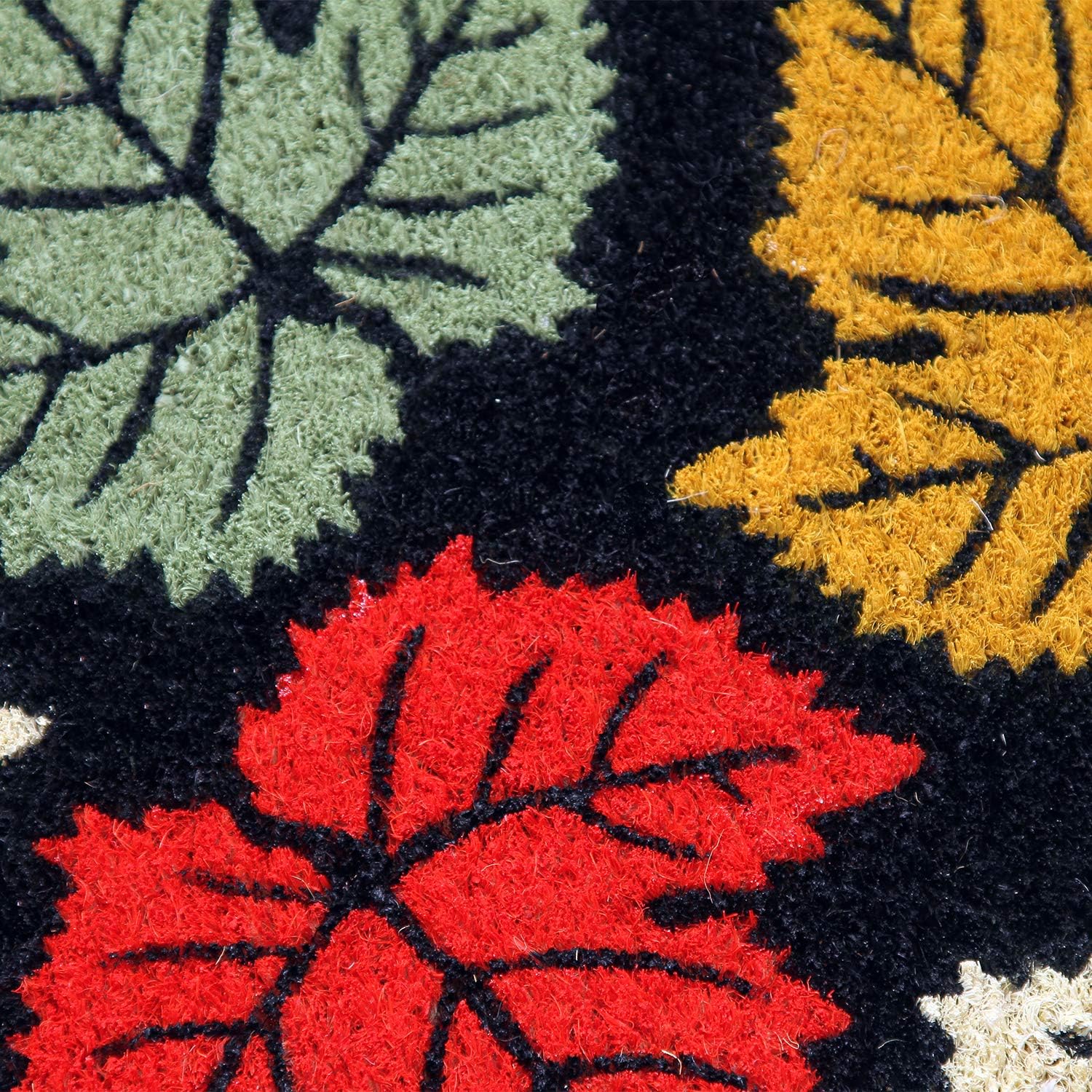 Coco & Coir Door Mat Indoor/Outdoor | Non Slip 100% Natural Coir Eco-friendly Entrance Mat | Leaf Design (Maple Rain)