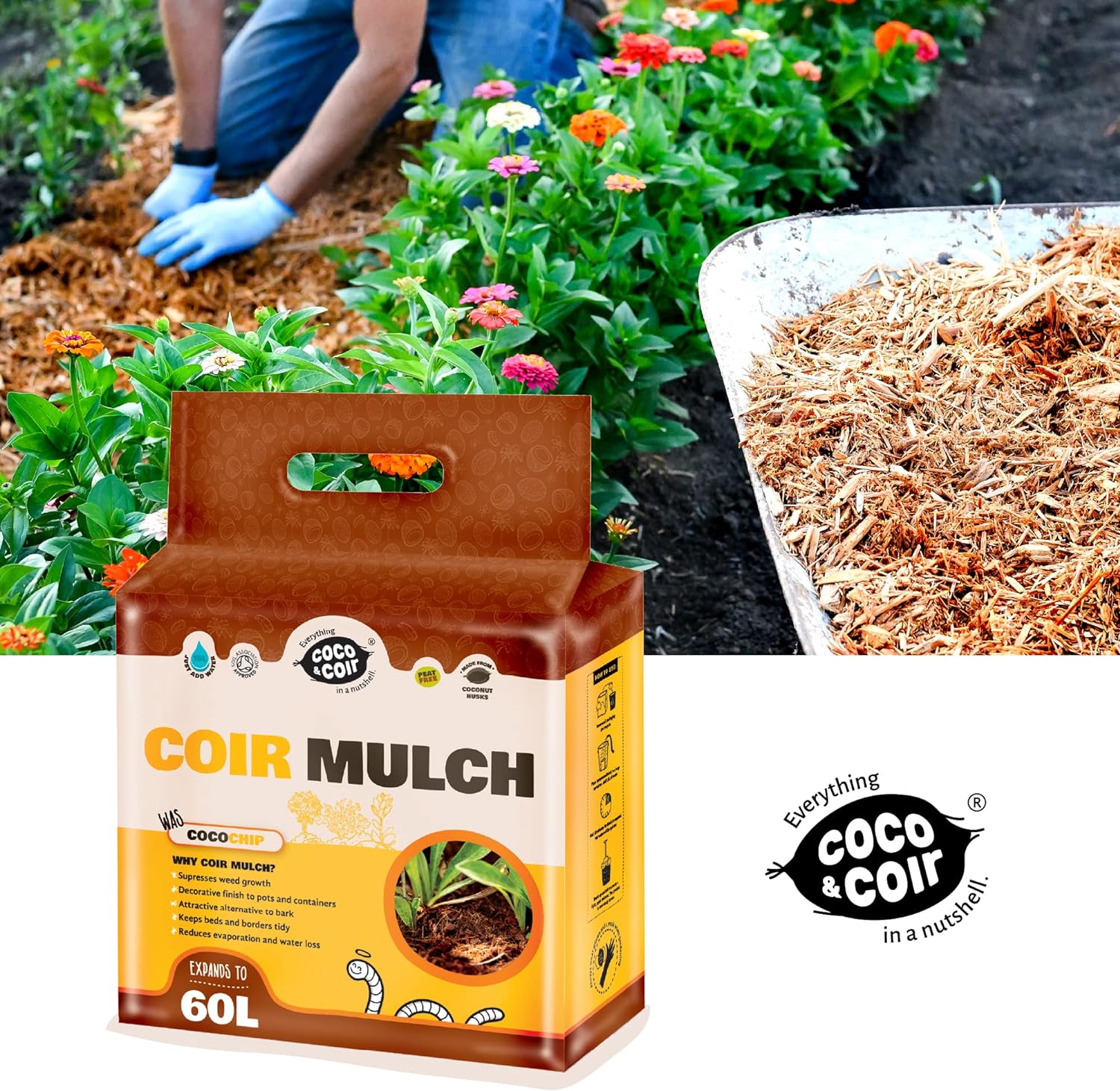 Coco Chip Mulch (60L) 100% Natural Eco-friendly Coir Mulch