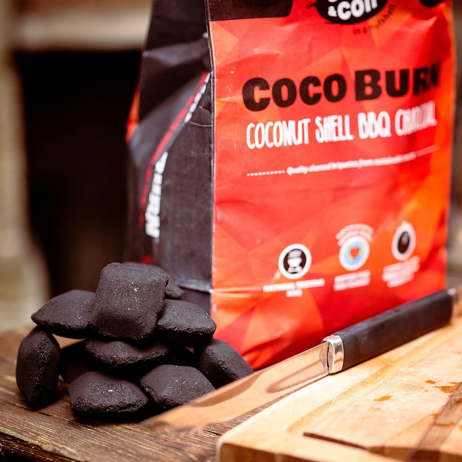 COCO & COIR Natural BBQ Charcoal | Coconut Shell Briquettes | Perfect for Outdoor Barbecues | Long Burn | 100% Natural