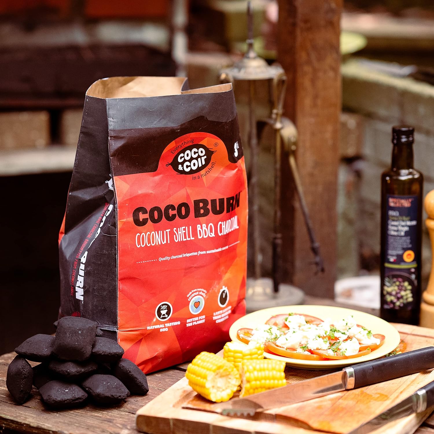 COCO & COIR Natural BBQ Charcoal | Coconut Shell Briquettes | Perfect for Outdoor Barbecues | Long Burn | 100% Natural