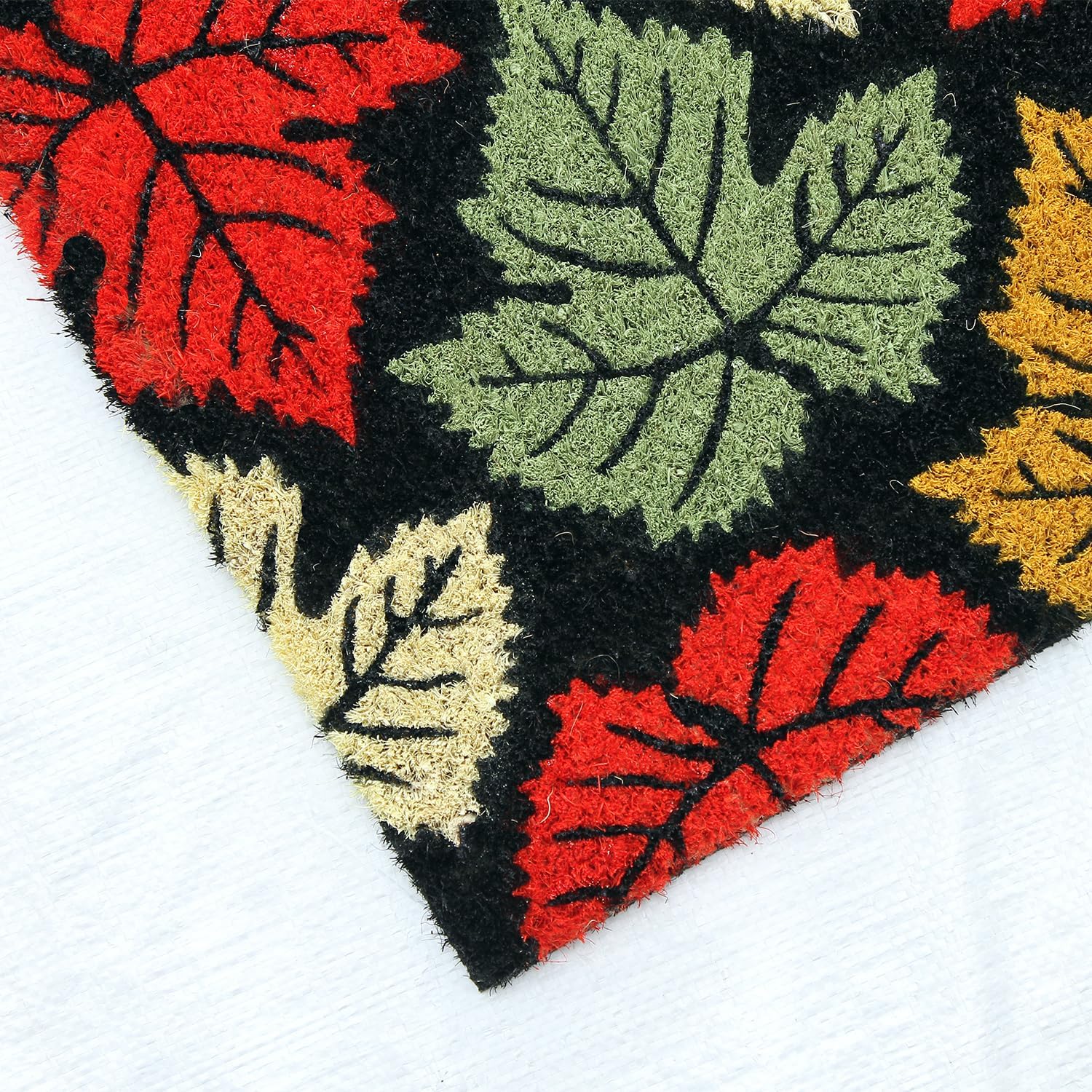 Coco & Coir Door Mat Indoor/Outdoor | Non Slip 100% Natural Coir Eco-friendly Entrance Mat | Leaf Design (Maple Rain)