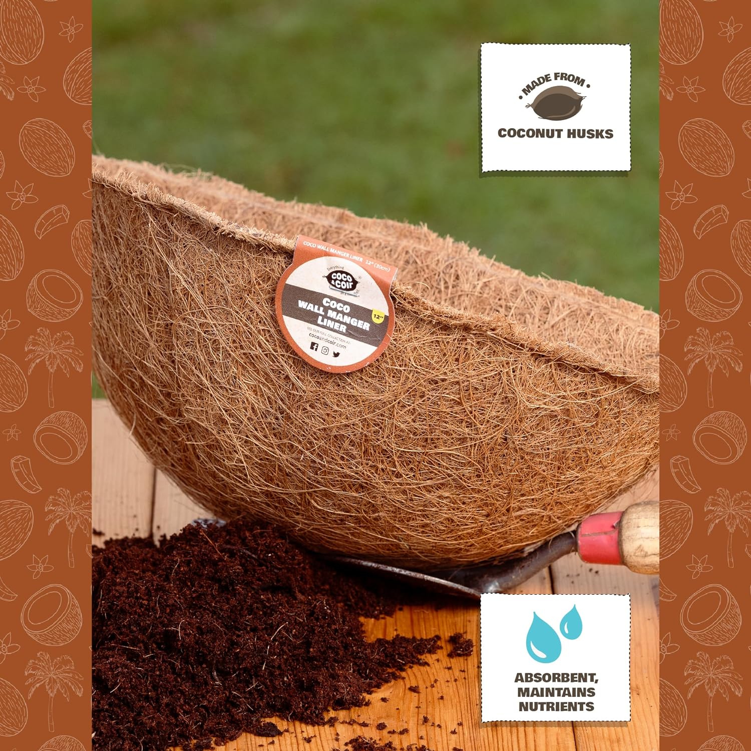 COCO & COIR Wall Manger Liner | Coir Liners for Wall Planters Wall Mangers and Trough Planters Outdoors