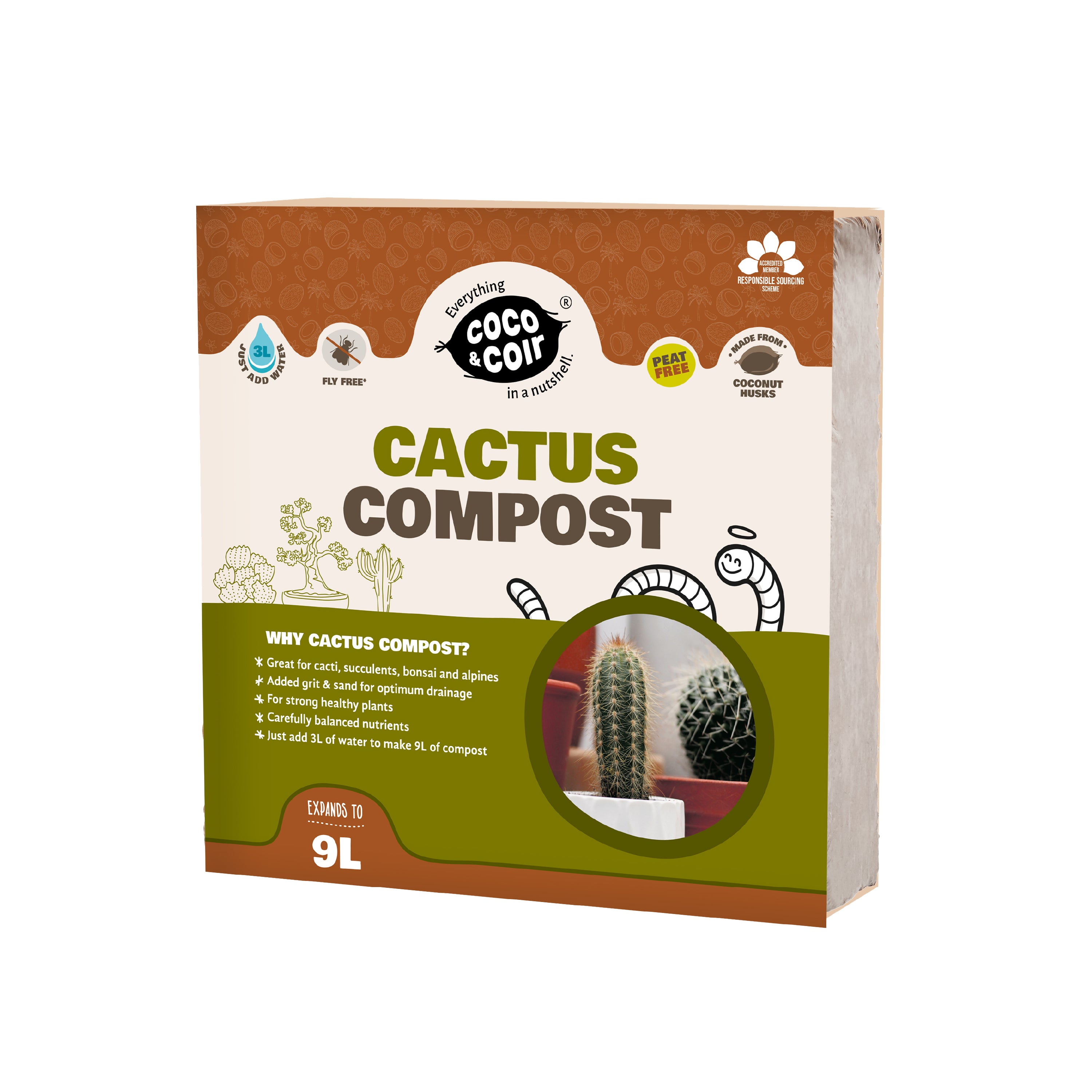 Coco & Coir Cactus Soil (9L) | Succulent Potting Mix | Peat-free Coir Cacti And Succulent Potting Mix | High Drainage Terrarium Soil With Nutrients