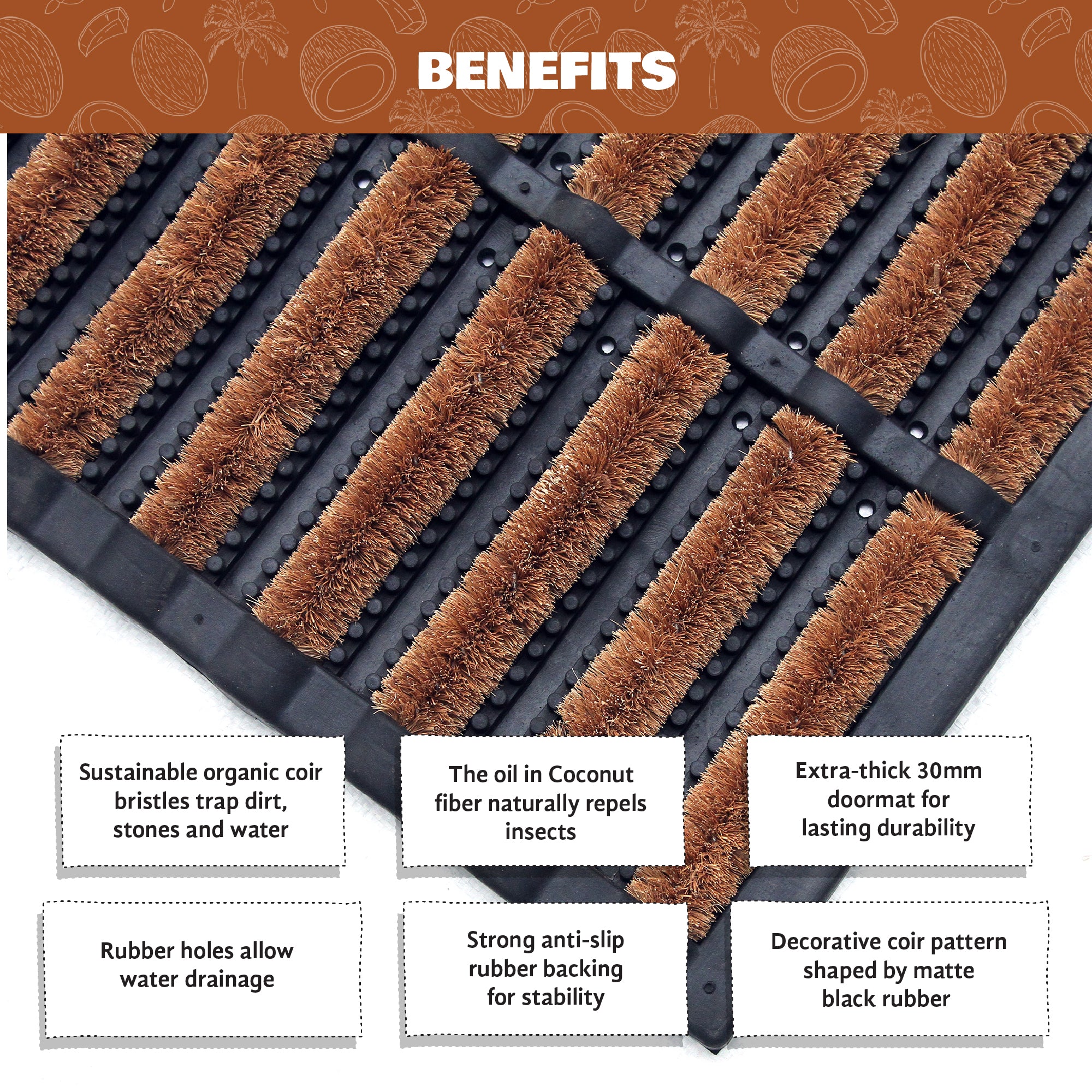 Coco & Coir Door Mats Outdoor | Heavy Duty Weather Resistant Front Doormat (Tough Guy)